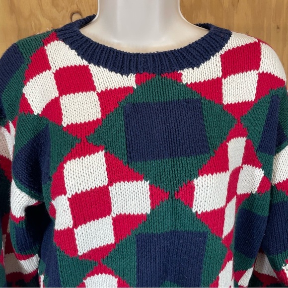 Vintage Talbots checkered geometric hand knit sweater womens small Deadstock - Picture 4 of 6